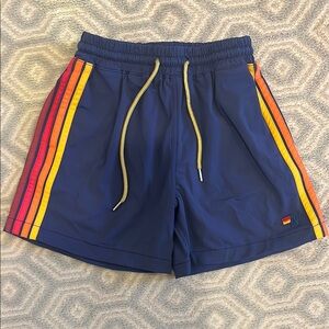 Kids Navy Aviator Nation swim shorts with Red and Yellow Stripes sz 10